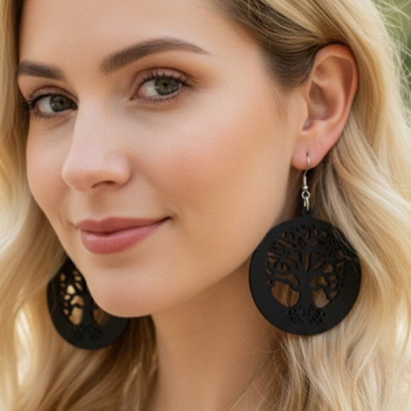 Tree of life earrings, Wooden drop earrings, Tree of life, Tree of life wooden - Picture 11 of 12